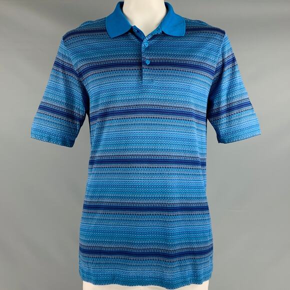 BUGATCHI UOMO Size L Blue Purple Pattern Cotton Buttoned Polo - Picture 1 of 8